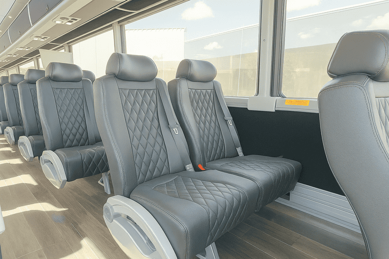 interior of Lubbock Minibus Company charter bus